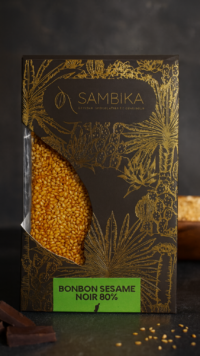 bonbon sésame Sambika avec nappage de chocolat noir 80%